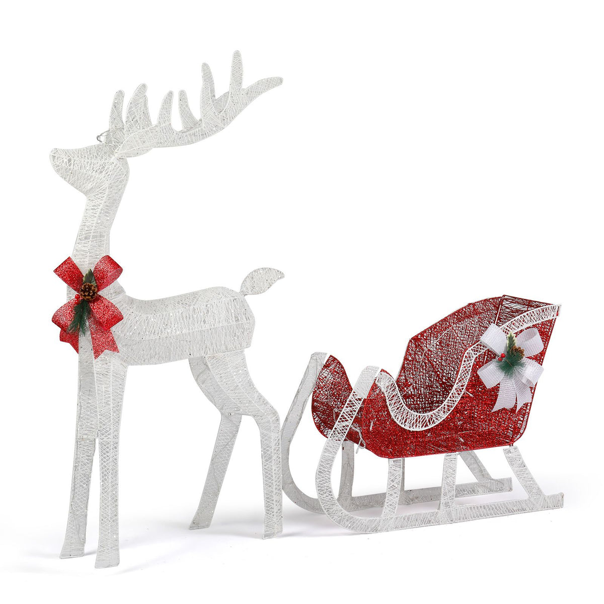 4ft Lighted Reindeer & Sleigh – Red & White