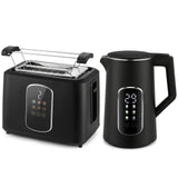 HOMCOM Kettle and Toaster Set with LED Touch Screen – Strix Kettle and 2-Slice Toaster, Black