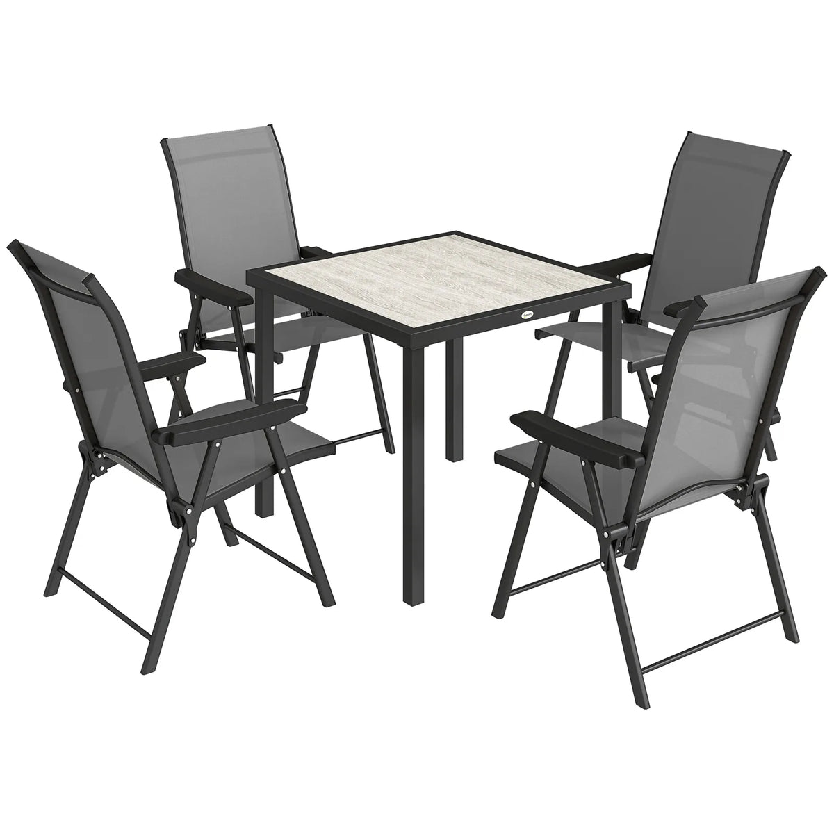 Outsunny 5 Piece Garden Dining Set for 4 with Square Table and Folding Mesh Chairs, Grey