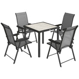 Outsunny 5 Piece Garden Dining Set for 4 with Square Table and Folding Mesh Chairs, Grey