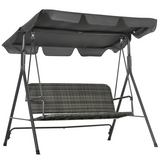 Outsunny 3-Person Rattan Hanging Swing Chair with Adjustable Canopy & Metal Stand – Garden Patio Bench