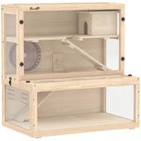 PawHut Wooden Hamster Cage with Hut, Wheel, Ramps and Removable Viewing Panels, 80 x 50 x 84 cm, Natural