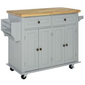 Rolling kitchen island with spice rack