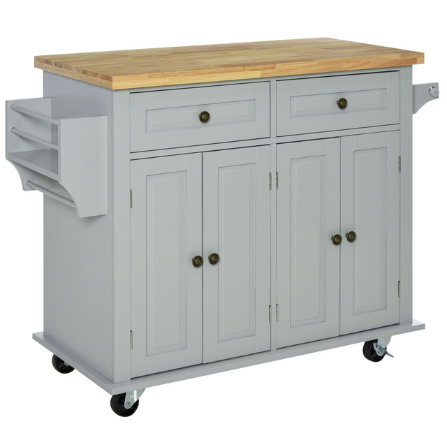 Rolling kitchen island with spice rack