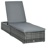 Outsunny Rattan Sun Lounger with 5-Position Backrest & Padded Cushion – Garden Patio Chaise Lounge