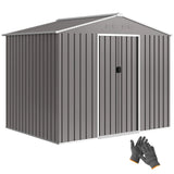 Outsunny 8 x 6ft Galvanised Steel Garden Shed with Sliding Double Doors, Light Grey