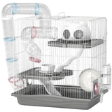 PawHut 3-Tier Hamster Cage with Exercise Wheel, Tunnels and Water Bottle – Habitat for Dwarf Hamsters, Grey