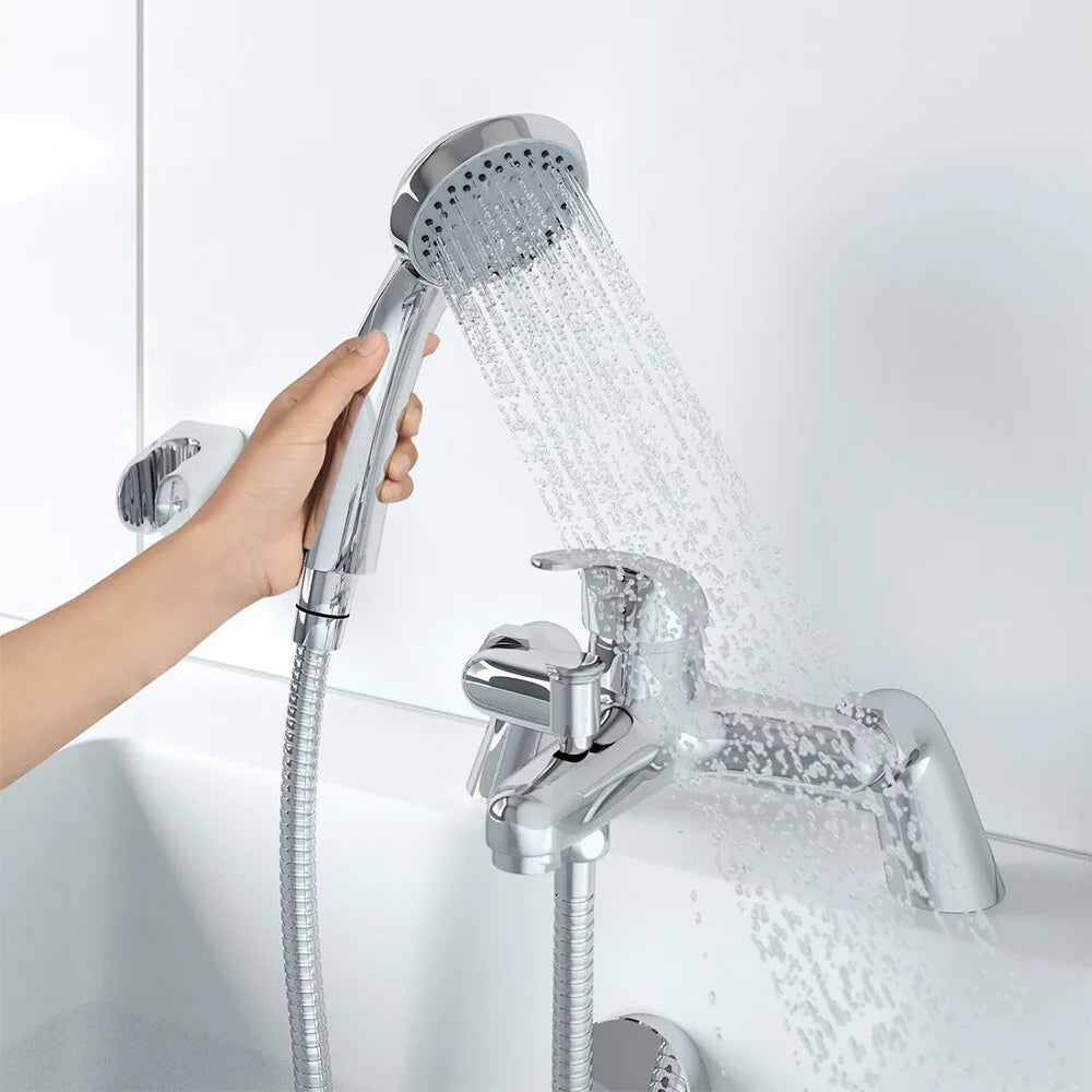 Chrome Bath Shower Mixer Tap with Handheld Shower Set, Ceramic Discs – Deck Mounted Bath Filler