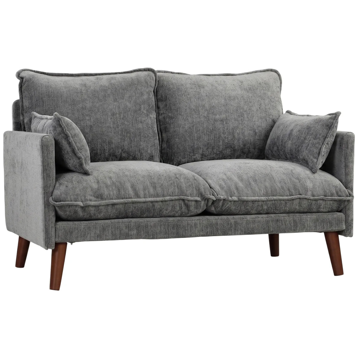 HOMCOM 2 Seater Sofa with Pocket Spring Cushions, Wide Deep Seat & Rubberwood Legs – Loveseat, Grey