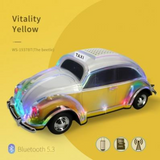 WSTER Beetle Bluetooth Speaker with Lamp, FM Radio, TF Card & USB Playback – Car-Style Speaker, Yellow