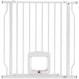PawHut Adjustable Pet Gate with Four-Way Cat Flap – Pressure Fit Barrier for Doorways, 75-85 cm, White