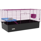 PawHut Small Animal Cage with Platform, Ramp and Hay Feeder – Rabbit and Guinea Pig Hutch Playhouse, Black
