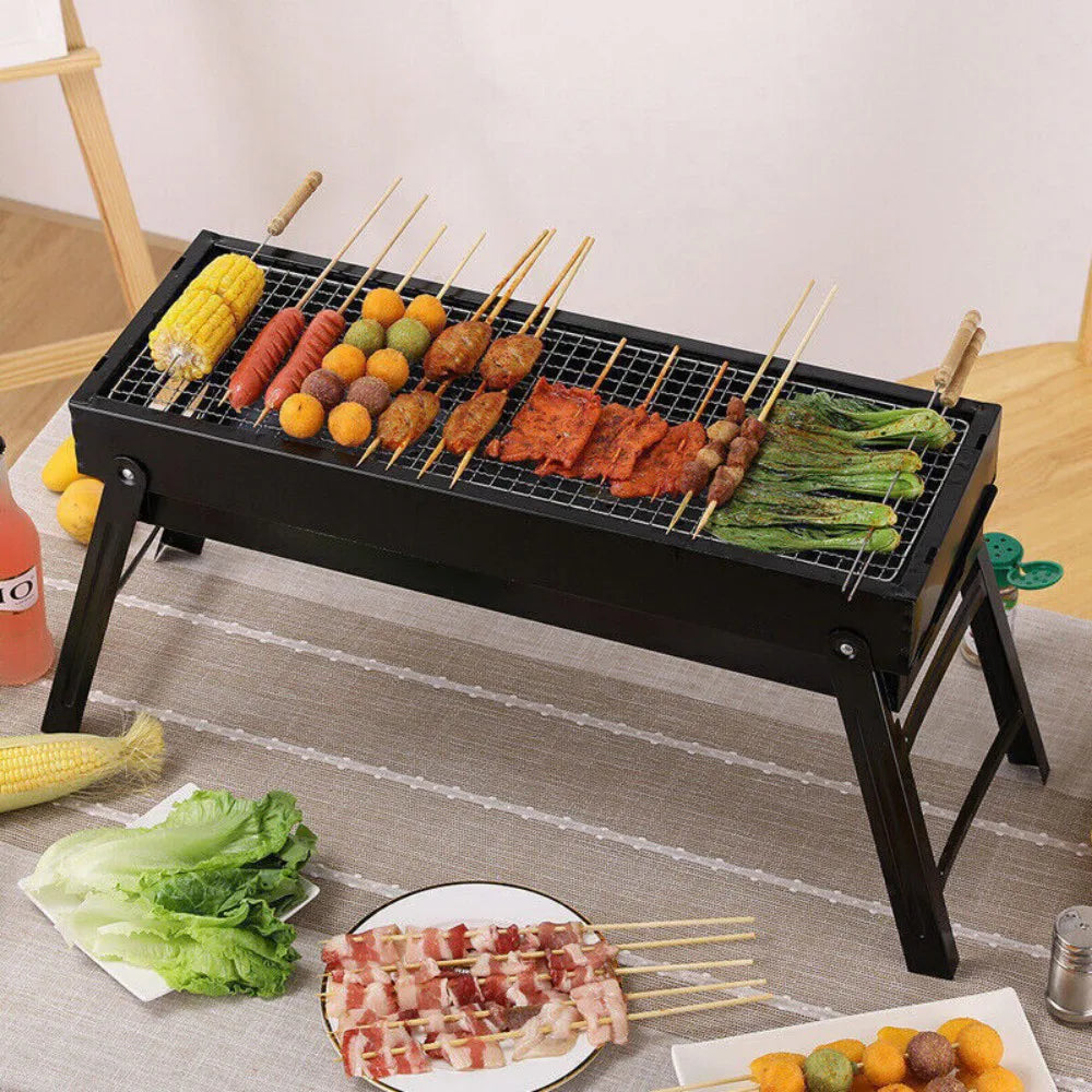 Large Portable Folding Charcoal BBQ Grill – Tabletop Barbecue for Camping, Picnics and Garden Parties, Black