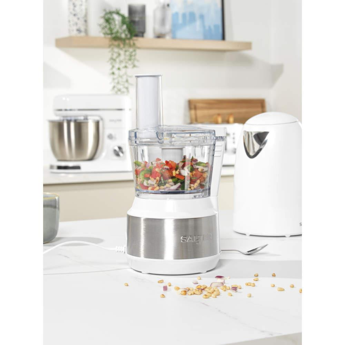 Salter Boston 3-in-1 Food Processor with 600ml Capacity and Stainless Steel Blade – Chop, Shred & Slice, White