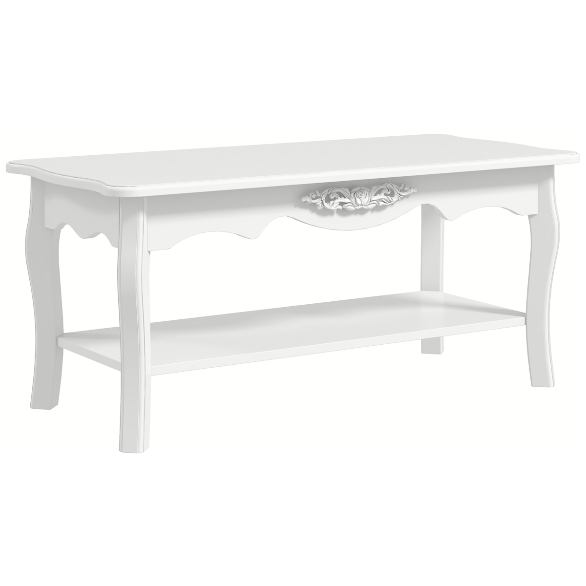 HOMCOM Modern Coffee Table with Magazine Shelf and Curved Legs – Lightweight Living Room Table, White