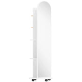 HOMCOM 2-in-1 Full Length Mirror with Storage Shelves, Floor Mirror with 4 Wheels, Coat Rack, Hooks