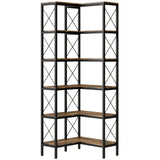HOMCOM 5-Tier L-Shaped Corner Bookshelf with Metal Frame and Anti-Tipping Kit – Freestanding, Rustic Brown