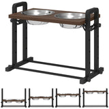 PawHut Raised Dog Bowls with Stand, 4 Adjustable Heights & 3 Angles, 2 x 1.2L Stainless Steel Feeder, Brown