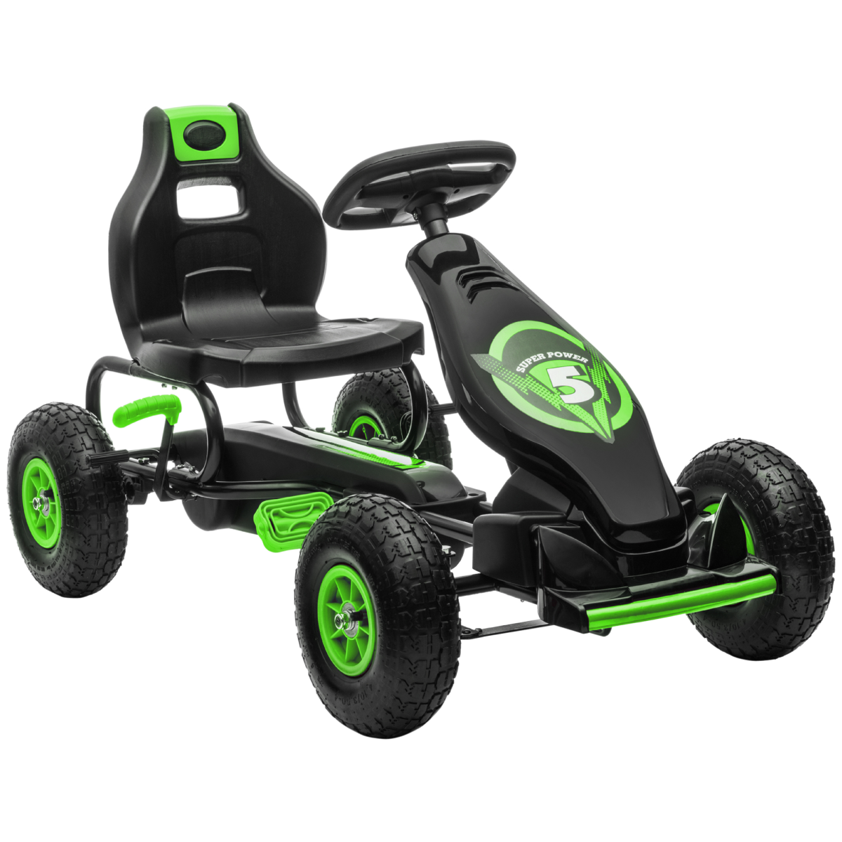 HOMCOM Children Pedal Go Kart with Adjustable Seat, Rubber Wheels and Handbrake – Ride-On for Ages 5-12, Green