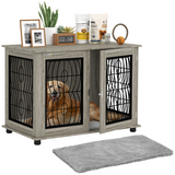PawHut Dog Crate Furniture, 37 Inch End Table for Large Dogs with Cushion – Lockable Door, Grey Wood Effect