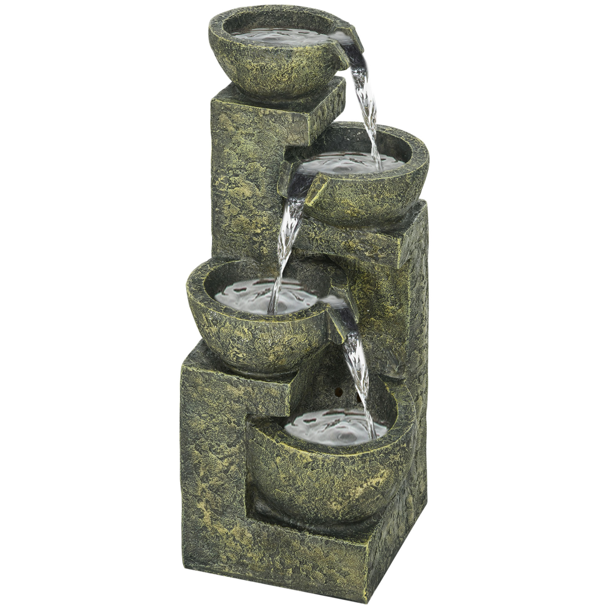 Outsunny 4-Tier Stone-Look Garden Water Fountain with Pump & Adjustable Flow – Cascading Resin Water Feature