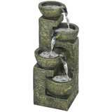 Outsunny 4-Tier Stone-Look Garden Water Fountain with Pump & Adjustable Flow – Cascading Resin Water Feature