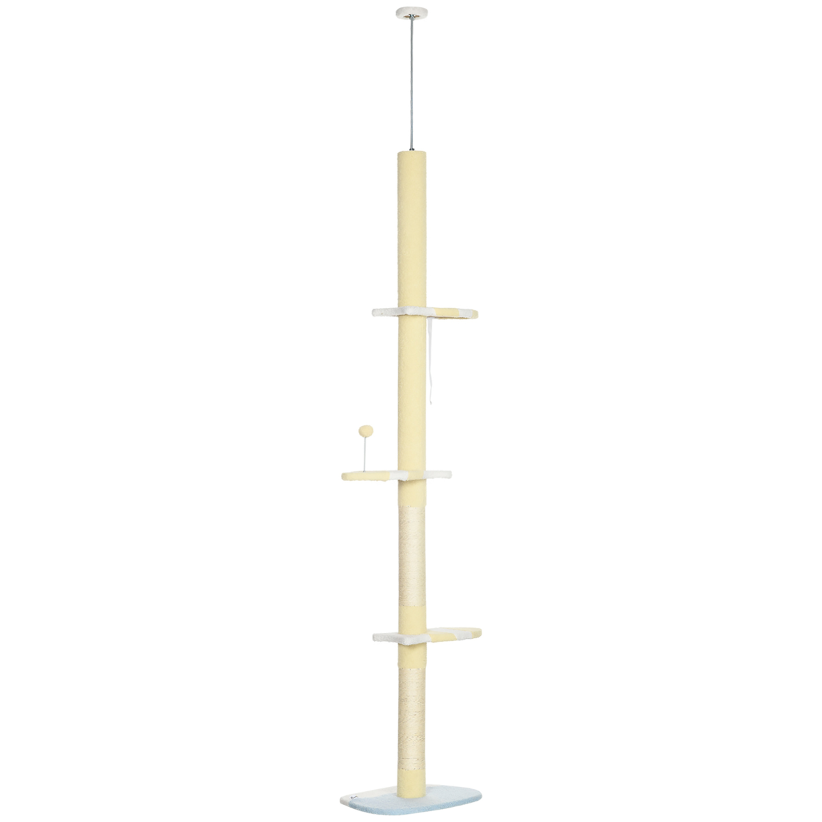 260cm Adjustable Floor-to-Ceiling Cat Tree with Jute Scratching Post and Plush Perches – Tall Cat Tower, Yellow
