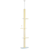 260cm Adjustable Floor-to-Ceiling Cat Tree with Jute Scratching Post and Plush Perches – Tall Cat Tower, Yellow