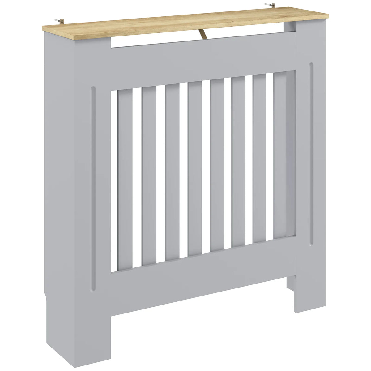 HOMCOM Slatted Radiator Cover with Top Shelf and Anti-Toppling Design – Painted MDF Heater Cabinet, Grey