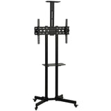 HOMCOM Mobile TV Stand on Wheels for 32–75 Inch Screens – Tilt, Height Adjustable Rolling TV Cart, Black