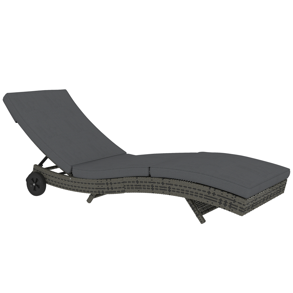 Outsunny Rattan Sun Lounger with 5-Level Reclining Back & Wheels – Outdoor Garden Recliner, Dark Grey