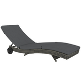 Outsunny Rattan Sun Lounger with 5-Level Reclining Back & Wheels – Outdoor Garden Recliner, Dark Grey
