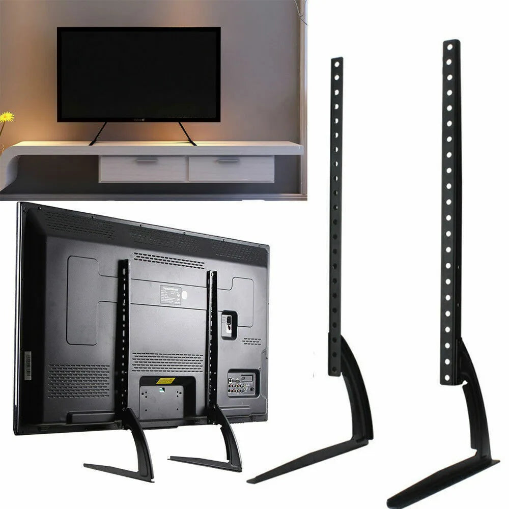 Universal Tabletop TV Stand Base for 27–65 Inch Screens – Heavy-Duty Iron VESA Pedestal Mount, Black