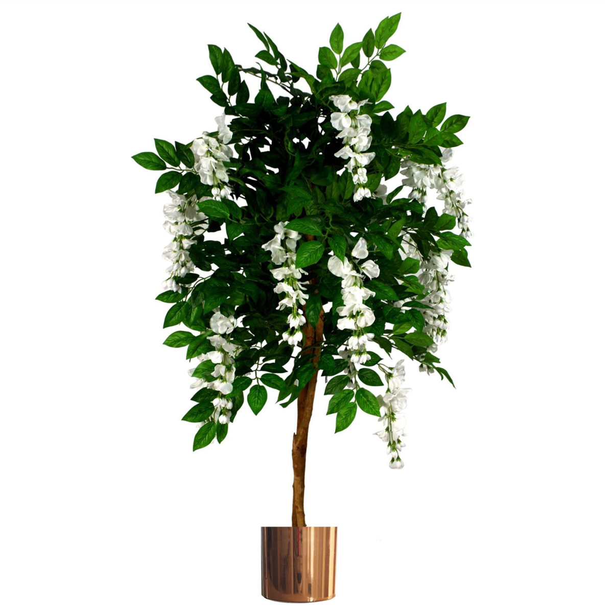Luxury Artificial Wisteria Tree 130cm with White Flowers – Premium Faux Plant, Copper Metal Planter