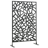 Outsunny Black Steel Garden Partition Screen with Hollow Irregular Design, Freestanding Divider, 198cm