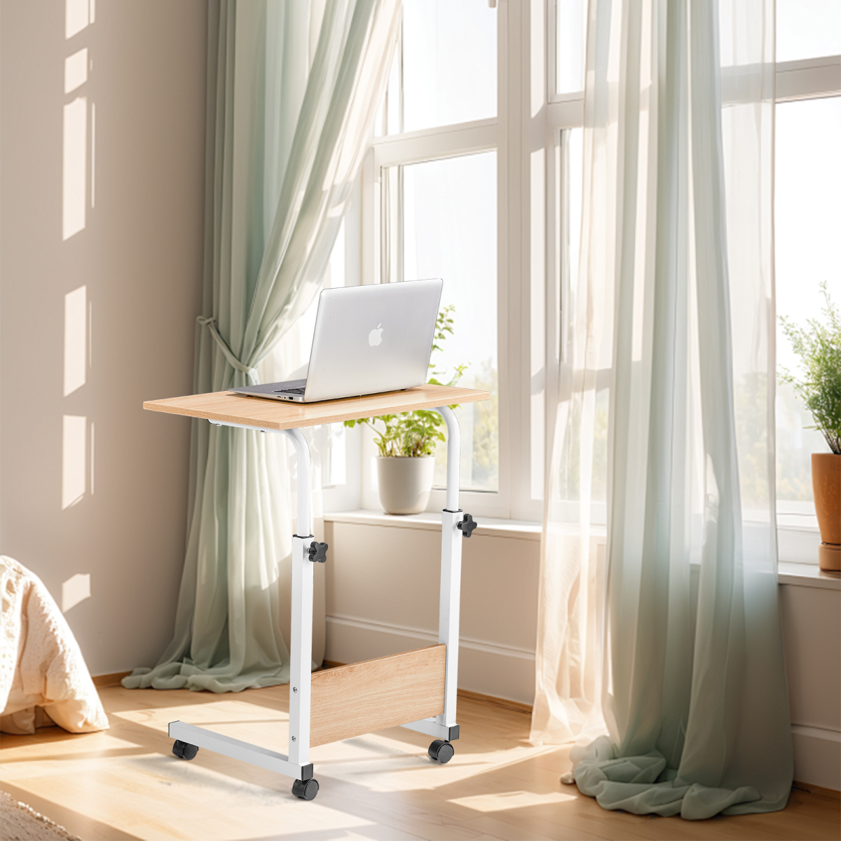 Adjustable Oak-Finish Computer Desk, 60cm P2 Particle Board – Compact Study Desk or Sofa Side Table