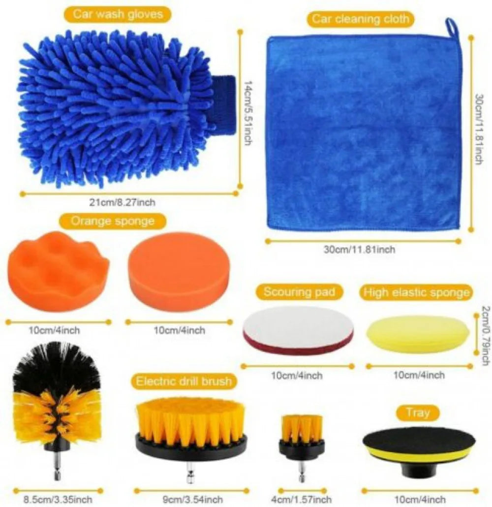 26-Piece Car Detailing Kit with Drill Brushes, Sponges, Gloves & Cloth – Interior & Exterior Cleaning Set