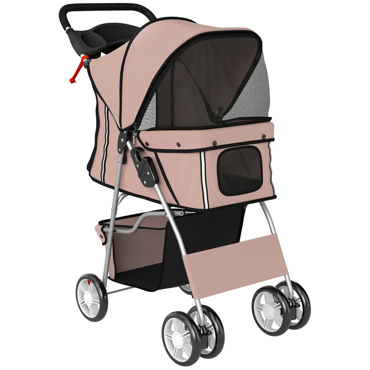 PawHut Foldable Dog Pram with Reflective Strips, 360° Swivel Wheels and Dual Brakes – Pet Stroller, Brown