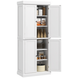 HOMCOM Freestanding Kitchen Cupboard with Six Inner Shelves, Four Adjustable – Larder Storage Cabinet, White
