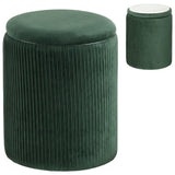 HOMCOM Velvet Round Storage Ottoman with Flip Lid & Marble-Effect Top – 45cm Footstool, Dark Green