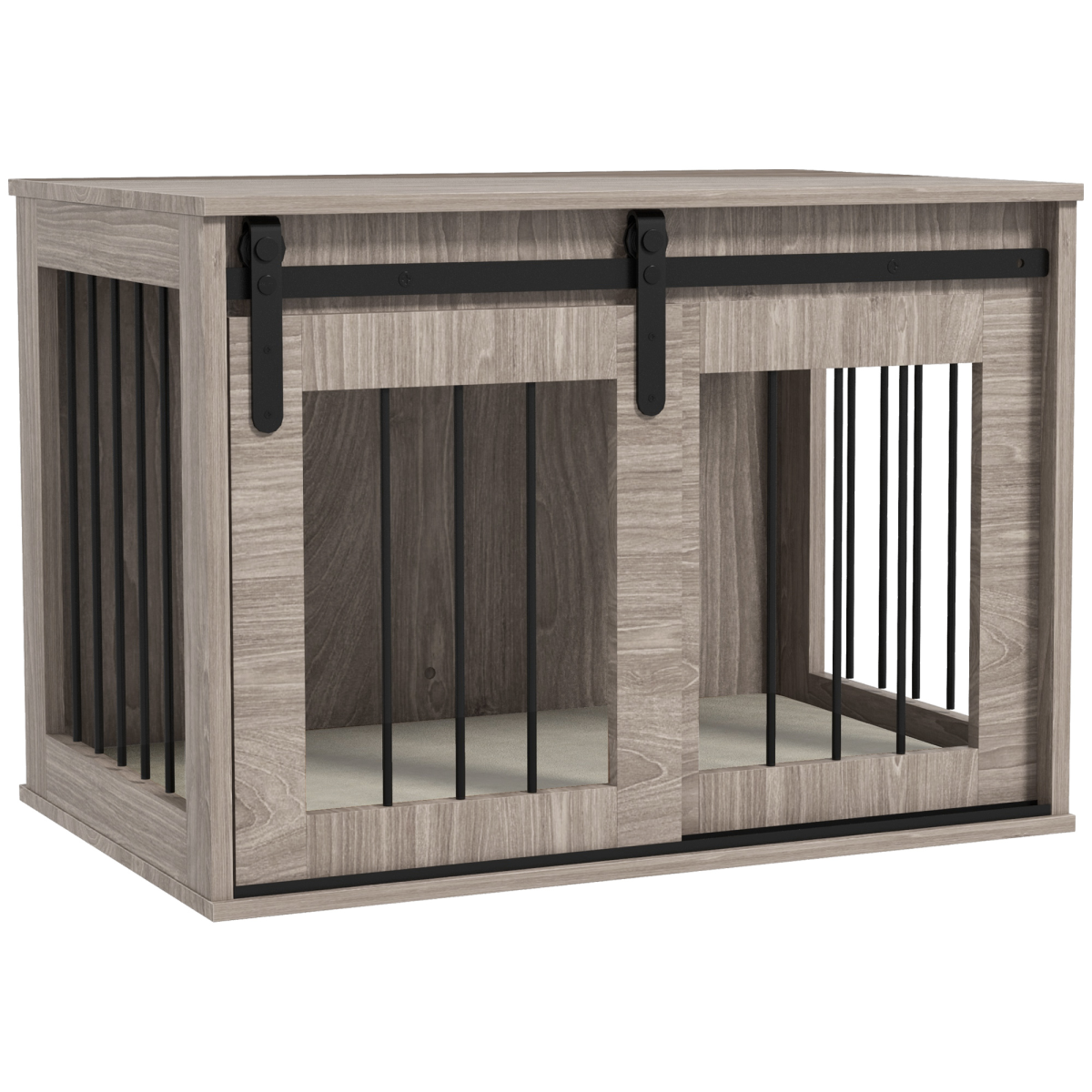 PawHut Dog Crate Furniture with Removable Cushion and Sliding Barn Door, Side Table for Medium Dogs – Brown