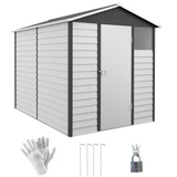Outsunny 9 x 6ft Galvanised Metal Garden Shed with Lockable Door and Window – Tool Storage, Grey and White