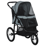 PawHut 3 Wheel Foldable Pet Stroller with Canopy & Mesh Windows – Dog Pram for Small Dogs, Grey