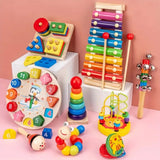 9-in-1 Wooden Musical Toy Set with Rattle, Bells & Drum – Sensory Early Education Instruments for Toddlers