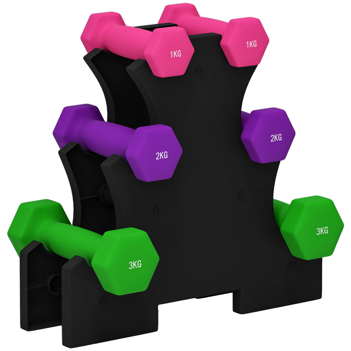 SPORTNOW Hex Dumbbell Set with Storage Rack, 12kg Total (2 x 1kg, 2 x 2kg, 2 x 3kg) – Home Gym Hand Weights