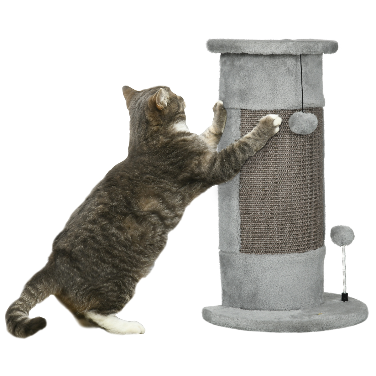 PawHut 58cm Corner Wall-Mounted Cat Scratching Post with Plush Platform, Sisal Rope & Toy Balls, Grey