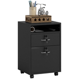 HOMCOM 60cm Mobile Storage Cabinet with Drawer, Cupboard and Open Shelf – Lockable Wheels, Black