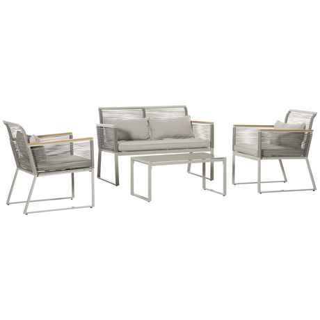 Outsunny Grey 4 Seater Rattan Patio Sofa Set - front view