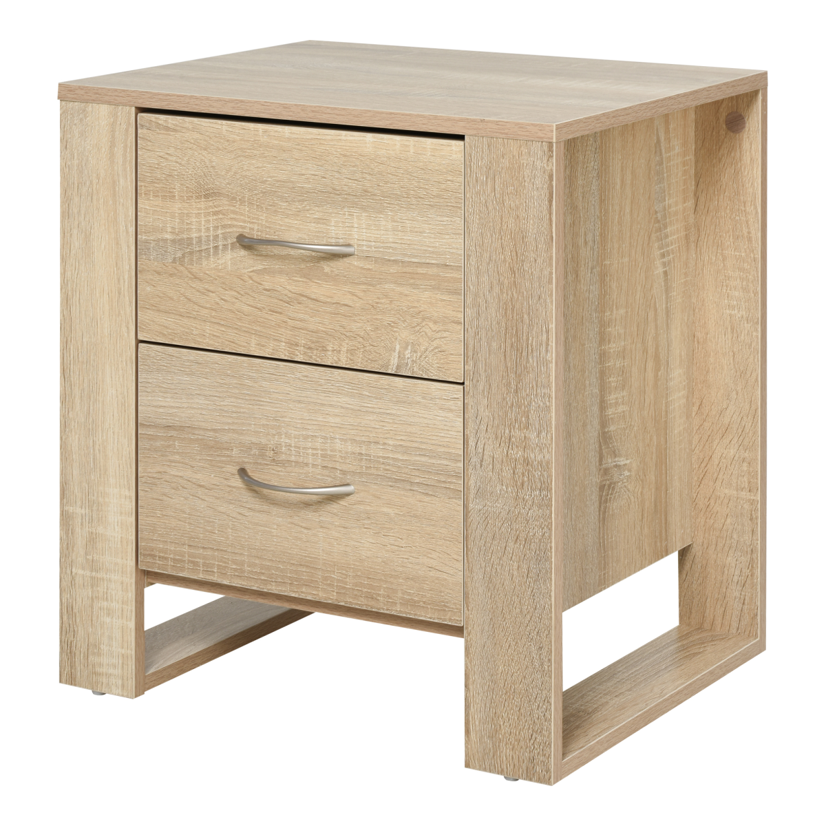HOMCOM 2-Drawer Bedside Table with Silver-Tone Handles – Bedroom Storage, Natural