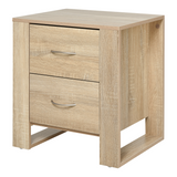 HOMCOM 2-Drawer Bedside Table with Silver-Tone Handles – Bedroom Storage, Natural